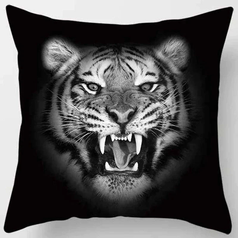 DecorBites™ Animals World Tiger Lion Pillow Case for Cute Home Decor in Sofa Living Room