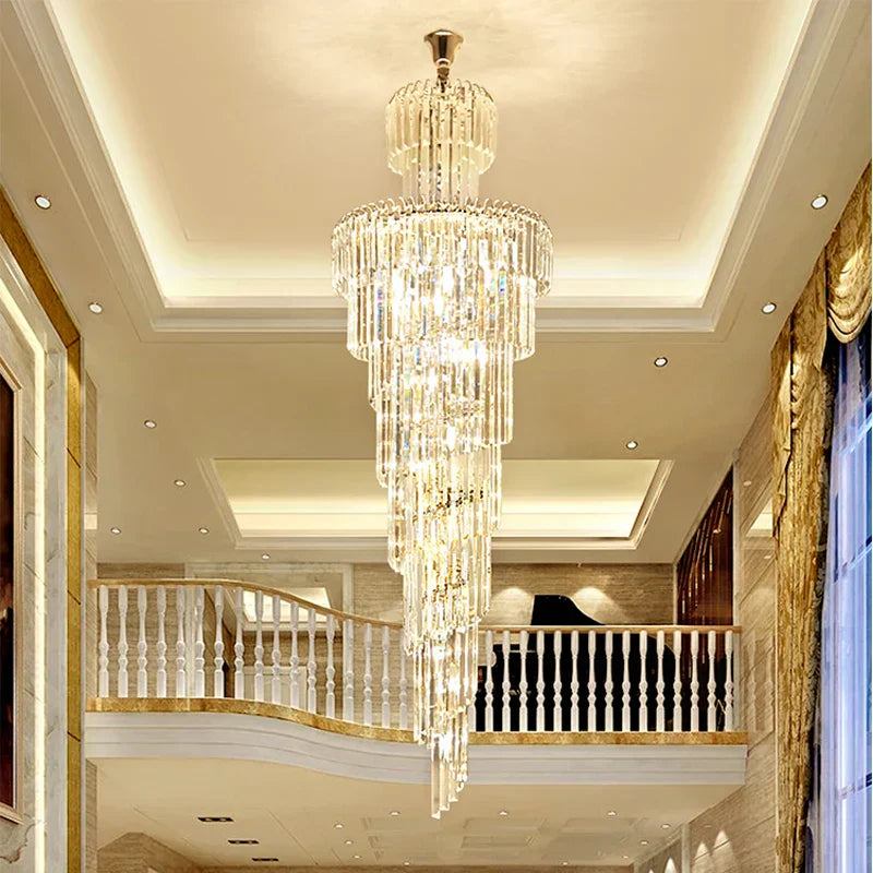 ثريات LED "ديكور بايتس" الذهبية الكريستالية للمباني الدوبلكس - ديكور الدرج الفاخر