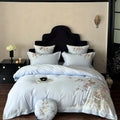 DecorBites™ 5-Piece Chinese Flowers Bird Embroidery Bedding Set, 1000TC Egyptian Cotton, Queen King