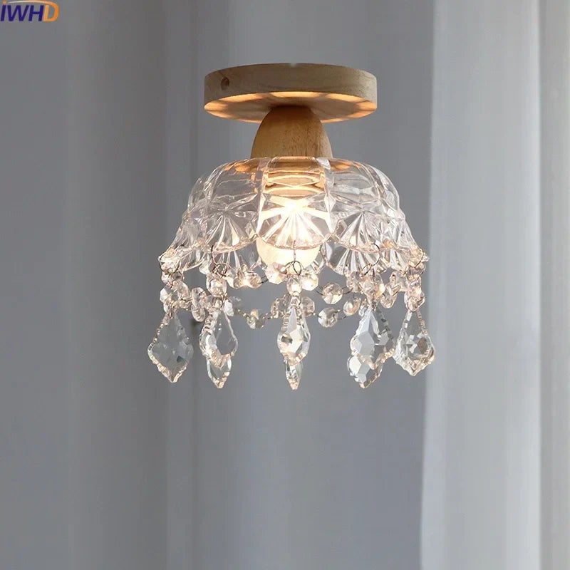 DecorBites™ Crystal Wood LED Ceiling Lamp Clear Glass Modern Indoor Lighting