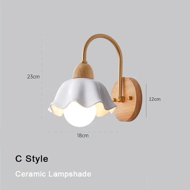 DecorBites™ Cream LED Wooden Flower Wall Lamp, Modern Bedroom Bedside Reading Light