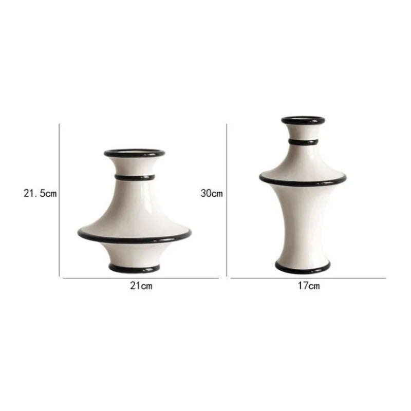 DecorBites™ Geometric Black White Stripes Ceramic Vase Home Decor Floral Arrangement