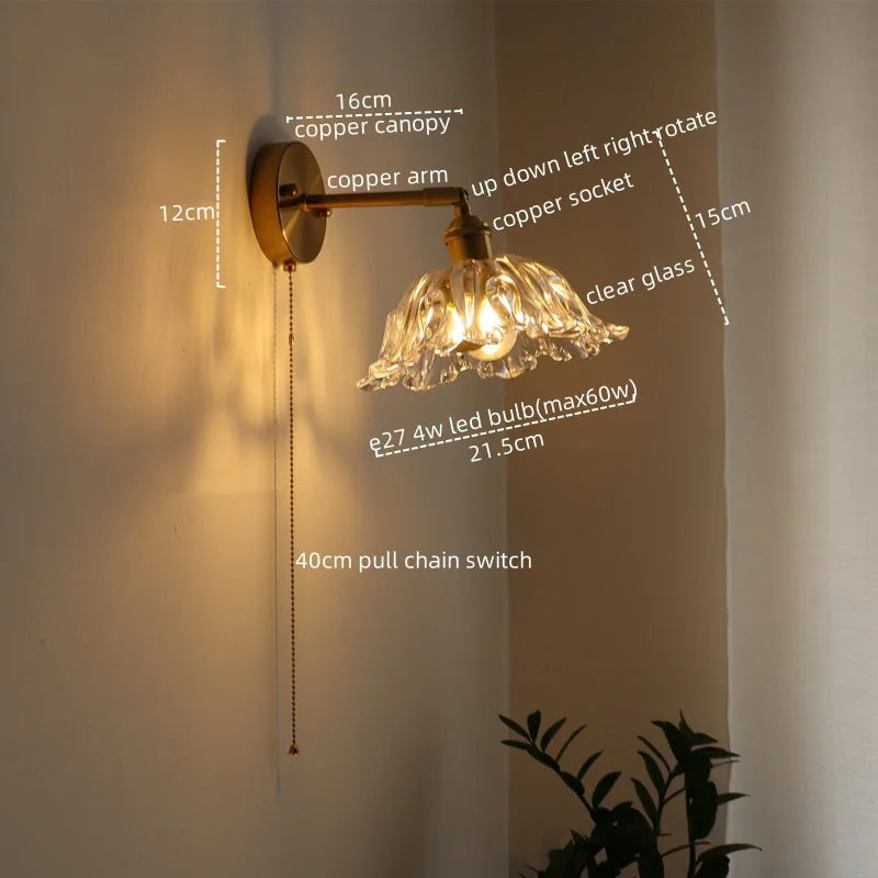 DecorBites™ Glass Sconce LED Wall Lamp, Copper Nordic Bedroom Light Fixtures