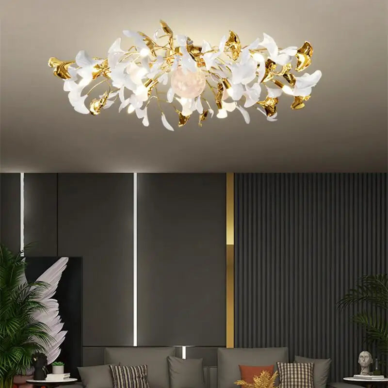 DecorBites™ Ginkgo Leaf Acrylic Metal LED Ceiling Chandelier for Home Living Room