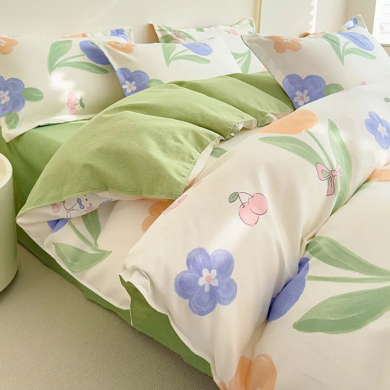 DecorBites™ Cotton Printed Bedding Set: Thick & Cozy Single Bedclothes for Adults & Kids