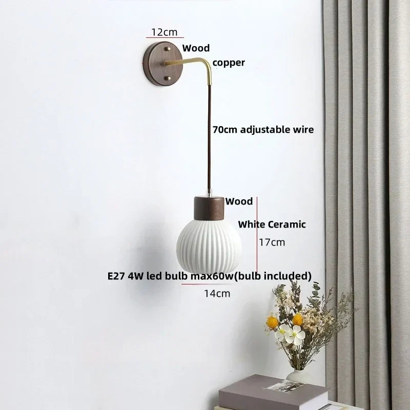 DecorBites™ Ceramic Wood Wall Sconce LED Light with Pull Chain Switch - Modern Nordic Style