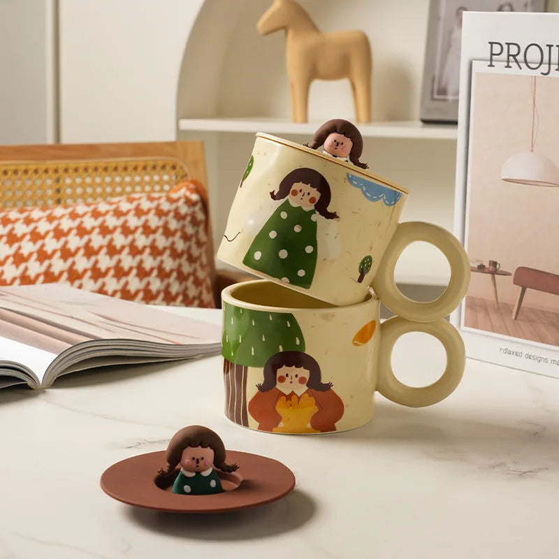 كوب قهوة سيراميك إبداعي من DecorBites™ مع غطاء للأزواج