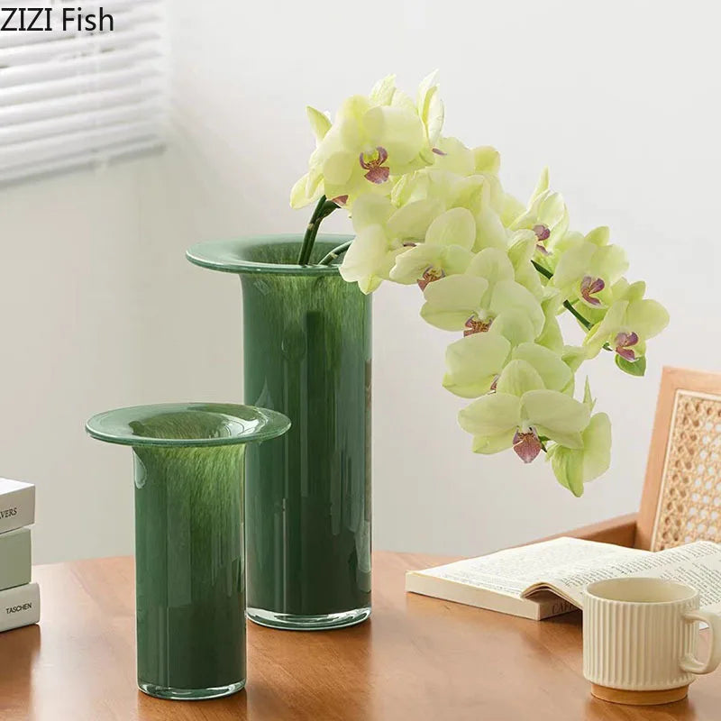 مزهرية زجاجية على شكل بوق من DecorBites™ Jade، أصيص زهور مائي، ديكور مكتبي