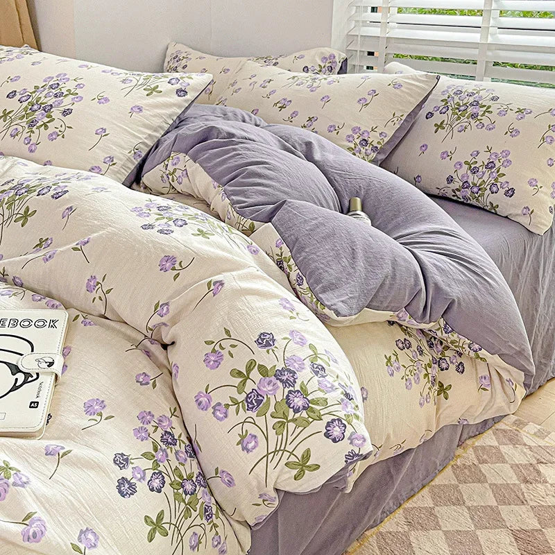 DecorBites™ Cotton Flower Printed Comforter Set: Breathable Double-Layer Yarn, Soft Bedding for Girls