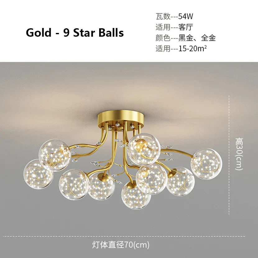 DecorBites™ Glass Bubble Ball Crystal LED Ceiling Light - Black Gold Aesthetic Décor