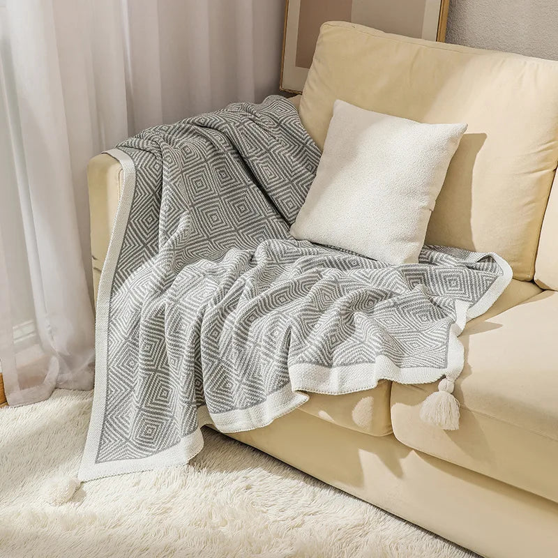 DecorBites™ Ethnic Geometry Knitted Blanket - Cozy Home Decor & Sofa Cover
