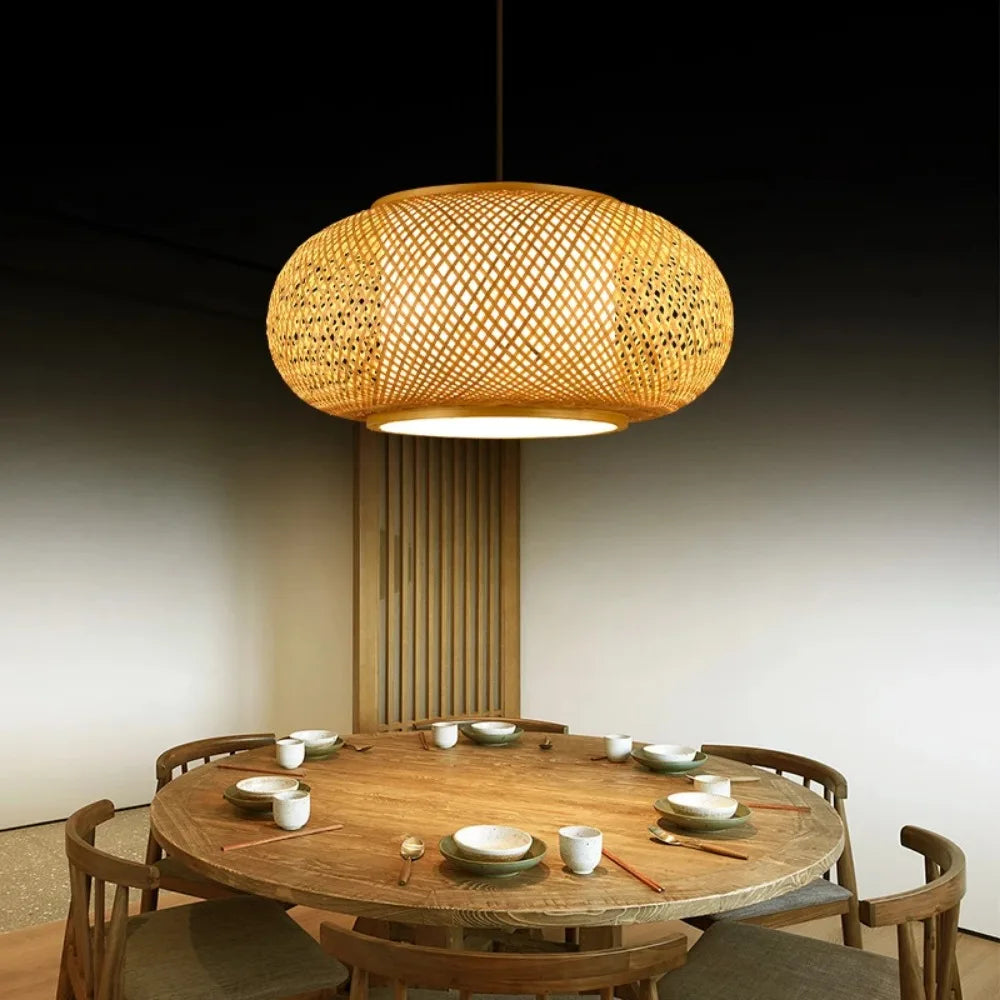 Japanese Bamboo Woven Pendant Lantern