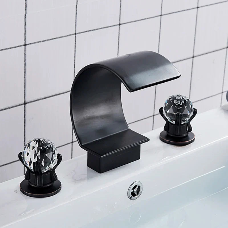 DecorBites™ Gold Waterfall Double Handle Bathroom Basin Faucet