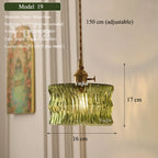 Vintage Green Glass Pendant Light With Brass Finish
