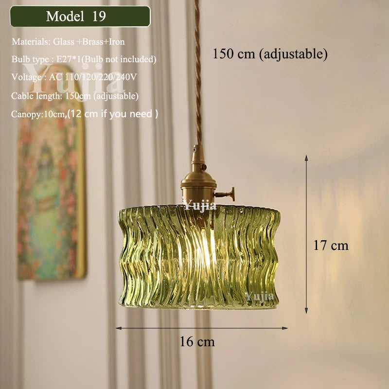 Multi-Style Nordic Pendant Lamp Green Glass Ceiling Lighting Kitchen Island Hand Brass Hanging Light fixtures for Dining Room