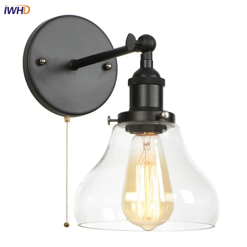 DecorBites™ مصابيح حائط LED من الحديد الأسود بتصميم صناعي مع مفتاح سحب لغرف النوم وغرف الطعام واللوفت
