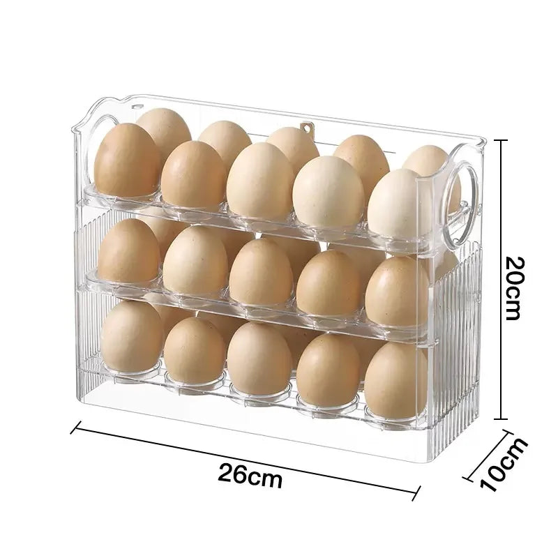 DecorBites™ 30-Grid Egg Holder Dispenser for Refrigerator: Large Capacity Auto-Flip Container