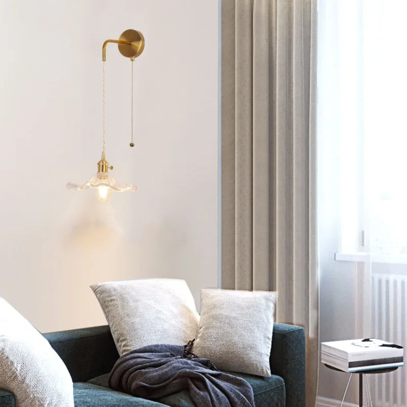 مصابيح جدارية نحاسية زجاجية DecorBites™ LED | مفتاح بسلسلة سحب | مصباح حمام قابل للتعديل