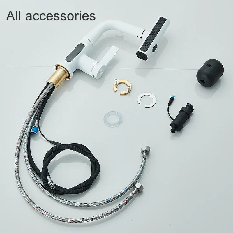 DecorBites™ Digital Display Basin Faucet with 3-Way Nozzle: Pull Out, Rainfall Stream, Hot Cold Mixer
