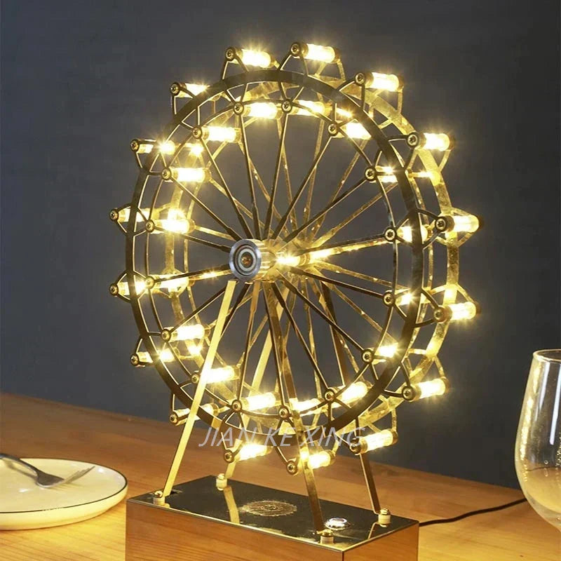 مصباح الطاولة الدولاب الدائري LED من DecorBites™ لديكور غرفة النوم، إضاءة ليلية من الفولاذ المقاوم للصدأ
