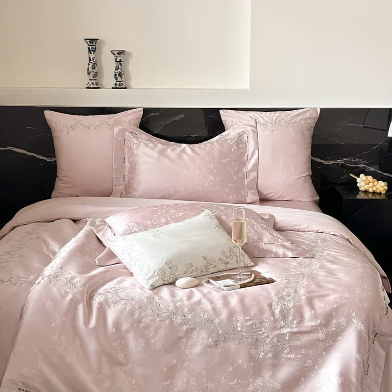 DecorBites™ Jacquard 100s Egyptian Cotton Bedding Set: King Queen Ru Size Sheet Blanket Pillowcase