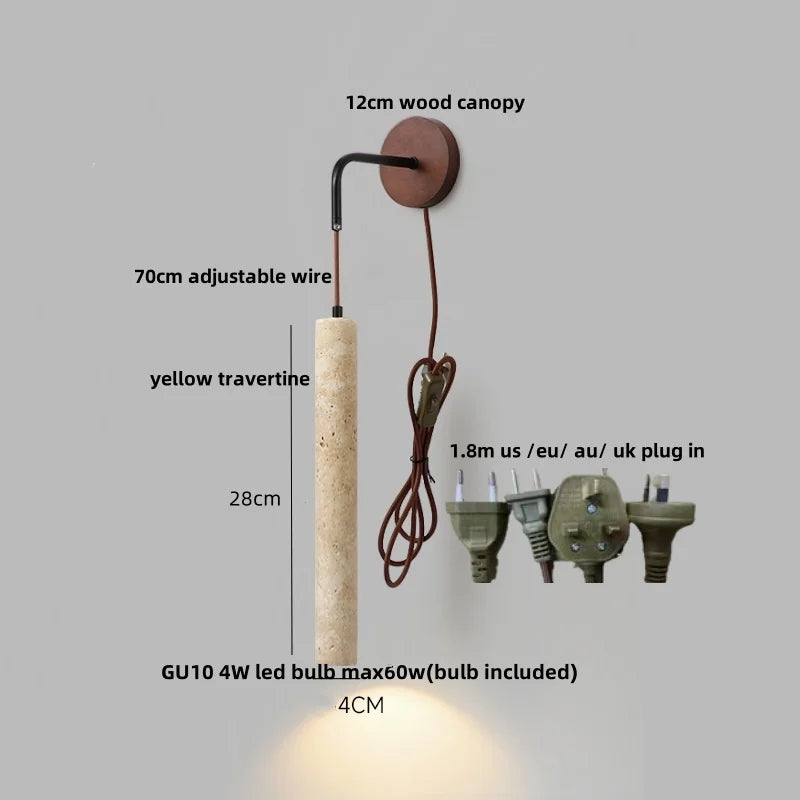 DecorBites™ Adjustable LED Wall Sconce Yellow Travertine Stair Light Fixture for Home Decor