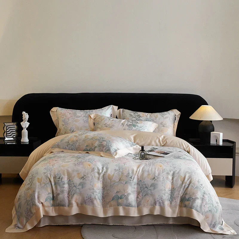 DecorBites™ Eucalyptus Fiber Flowers Print Bedding Set - Soft Silky Cool Feel