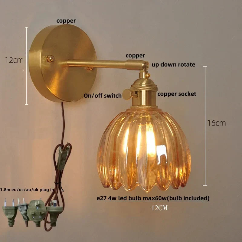 DecorBites™ Clear Glass LED Wall Lights Up Down Rotate Copper Nordic Sconce Fixtures