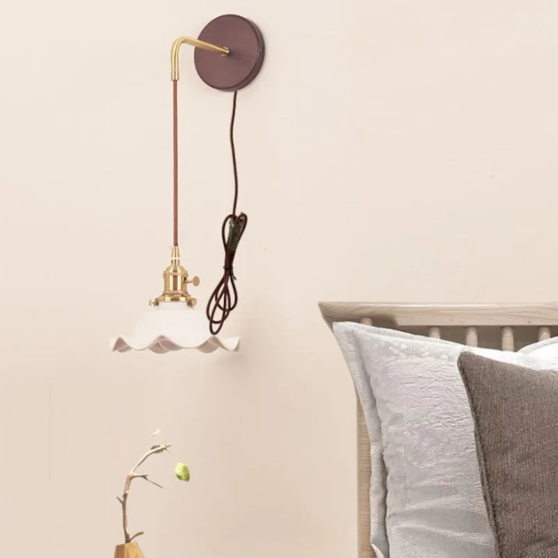 DecorBites™ Ceramic Wood LED Wall Sconce, Modern Adjustable Nordic Lamparas De Pared for Bedroom