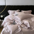 طقم شراشف سرير DecorBites™ Luxe 1500TC من القطن المصري الفاخر بحواف دانتيل عريضة: غطاء لحاف، شرشف سرير، أغطية وسائد