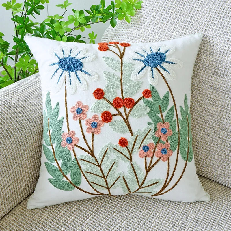 DecorBites™ Green Tulip Embroidery Pillowcase 45X45CM - Sofa Bed Office Car Chair Cover