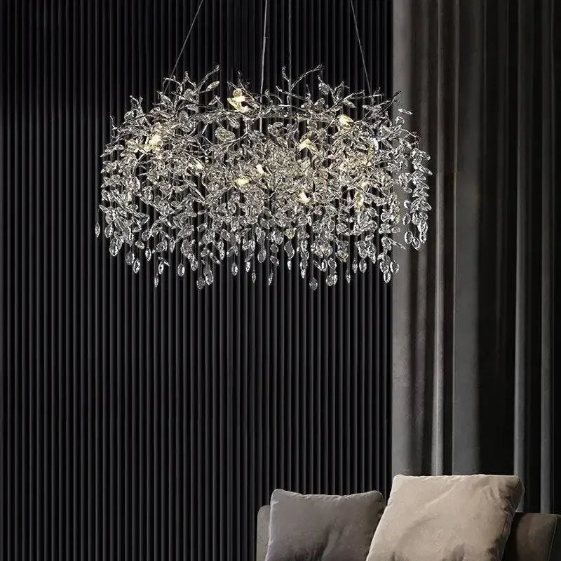 DecorBites™ ثريا سقف شجرية كريستالية ذهبية، مصباح فني فاخر من الألومنيوم