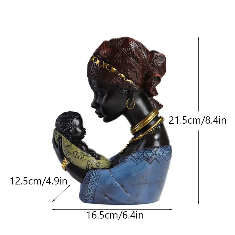 DecorBites™ African Exotic Black Mother And Child Resin Statues Retro Figurines For Home Decor