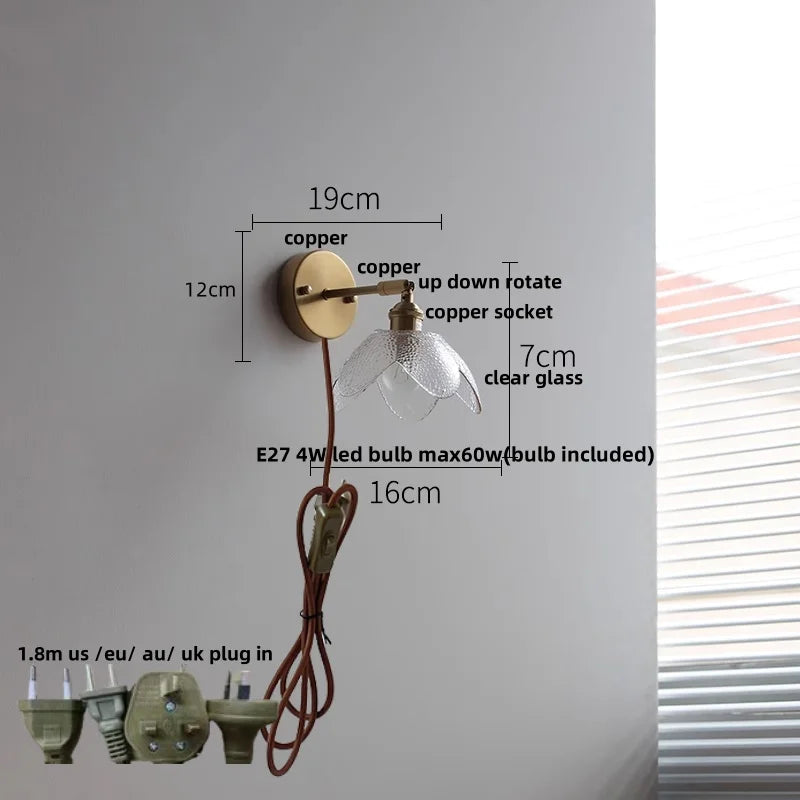 DecorBites™ Glass Bedside Sconce: Modern Nordic LED Wall Light with Pull Chain Switch