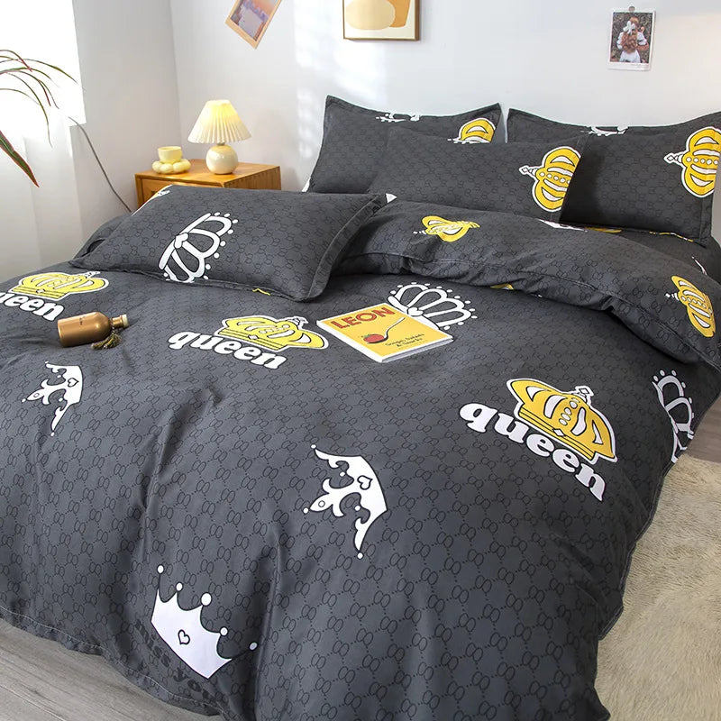 DecorBites™ Geometric Floral Bedding Set with Quilt Cover, Duvet Cover, Sheet, and Pillows