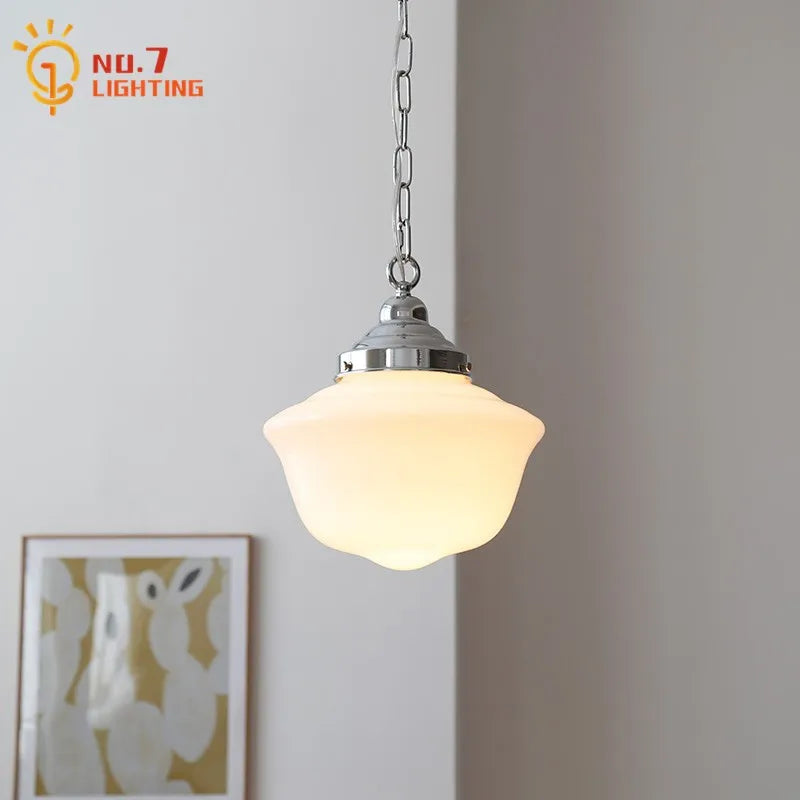 DecorBites™ Cream Glass Pendant Lights LED E27 Retro Hanging Lamp for Bedroom, Kitchen, Restaurant