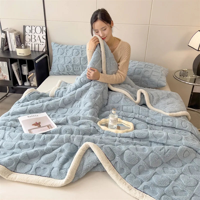 DecorBites™ Cozy Jacquard Taffeta & Flannel Nap Blanket - Warm, Thick Comforter for Bedroom