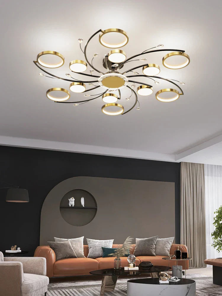 ثريا ليد ألمنيوم ذهبية من DecorBites™ مع كريستال K9، مصابيح معلقة فاخرة لديكور المنزل