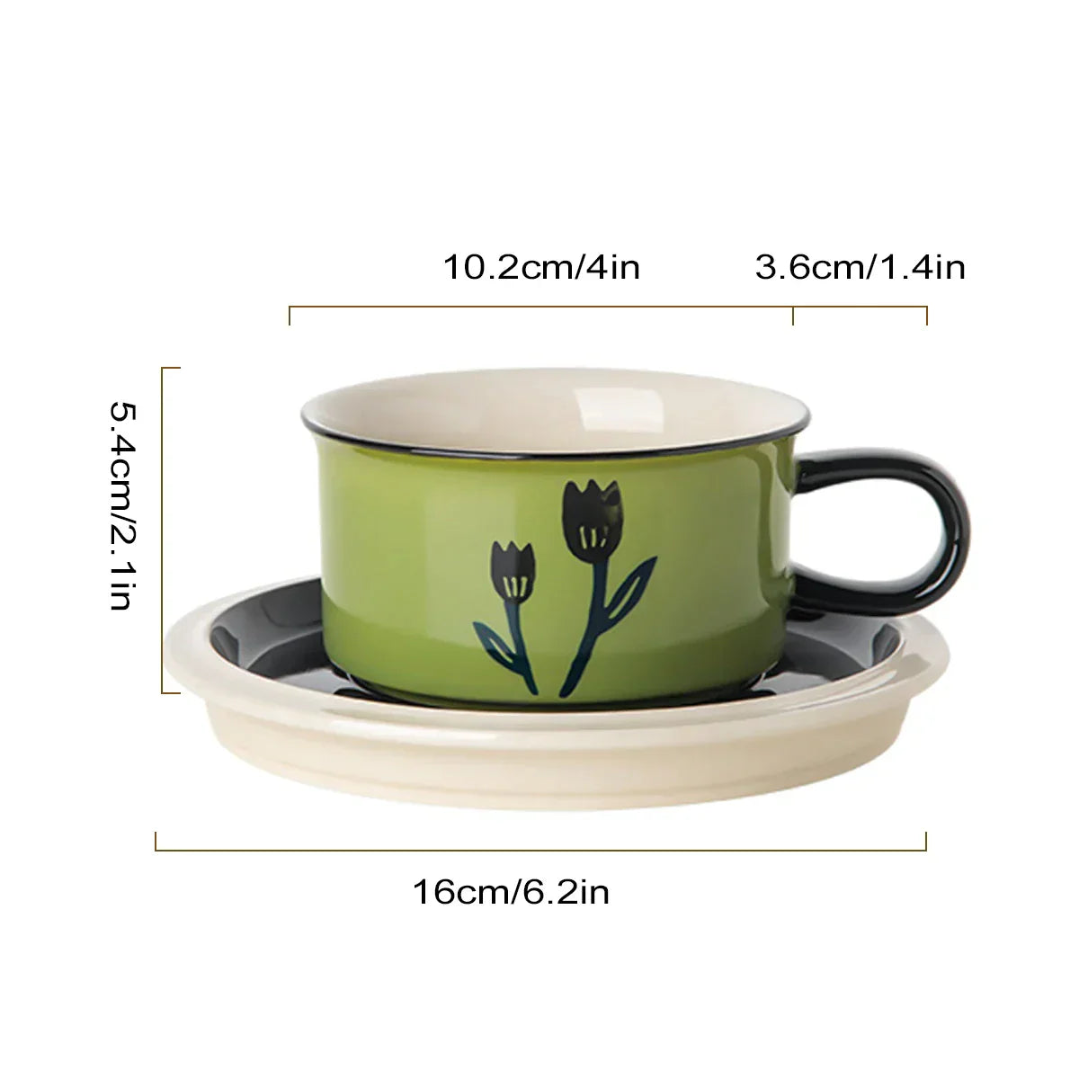 أكواب كابتشينو سيراميك DecorBites™ مرسومة يدويًا مع صحون، سعة 8 أوقية