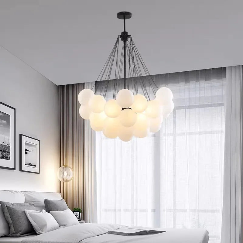 ثريا كرات زجاجية من DecorBites™ بإضاءة LED لغرفة المعيشة العصرية، مصباح معلق بتصميم فقاعي على الطراز الاسكندنافي