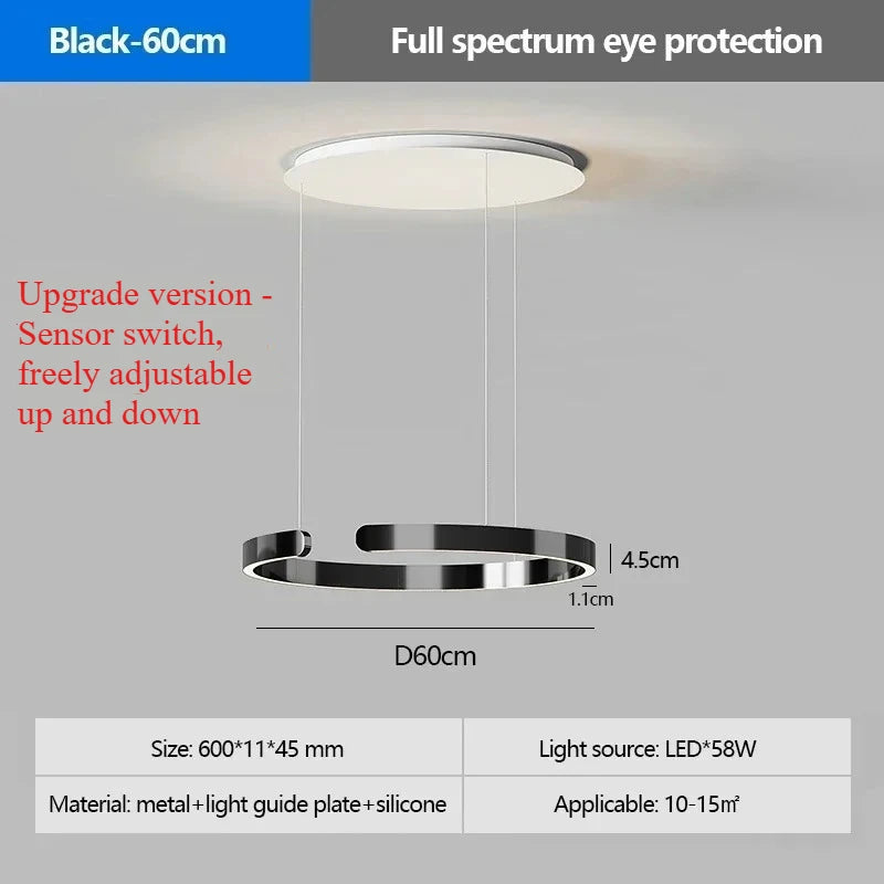 Modern Ring LED Pendant Light in Black or White