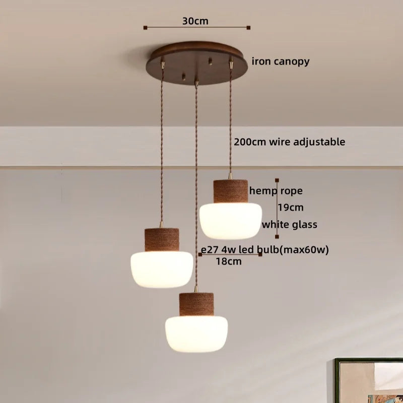 مصباح معلق DecorBites™ LED بحبل القنب - مصباح معلق زجاجي بتصميم نورديك لديكور المنزل