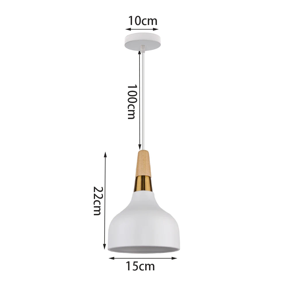 Nordic White Iron Pendant Light With Wood Accent