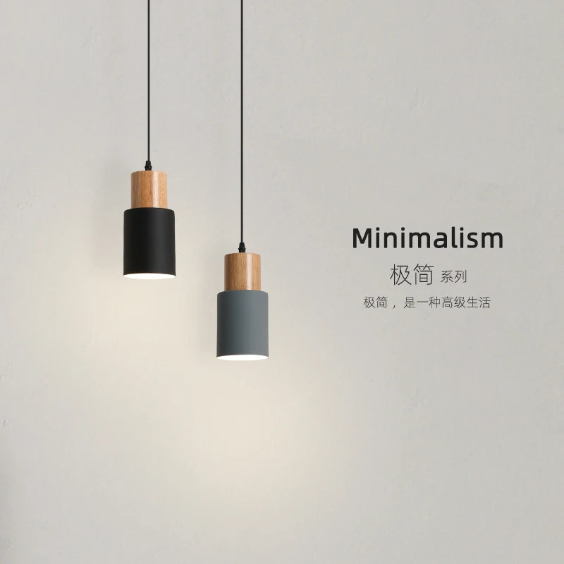 Minimalist Nordic Wood and Metal Single Pendant Light