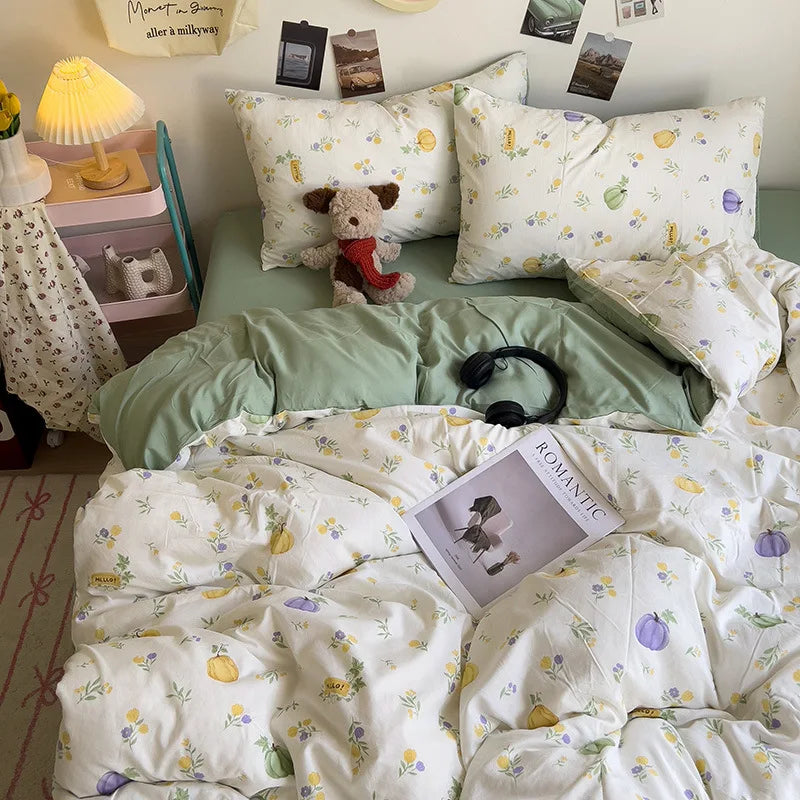 غطاء لحاف فردي بتصميم زهور كورية من DecorBites™: راحة مميزة، لجميع الفصول، لطيف على البشرة