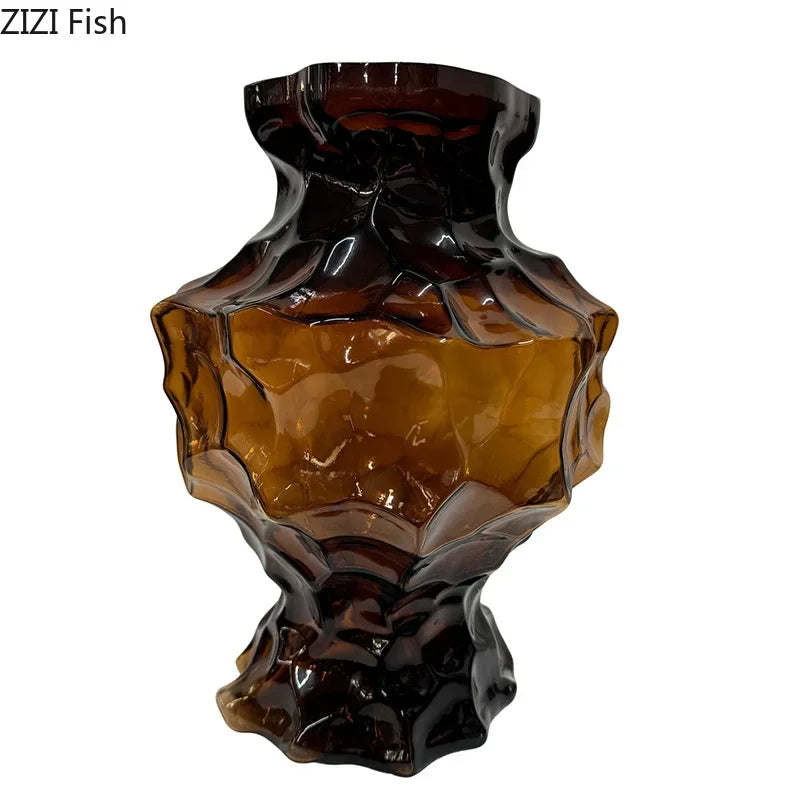 DecorBites™ Irregular Glass Vase: Desk Decor, Flower Arrangement, Aesthetic Room Pot