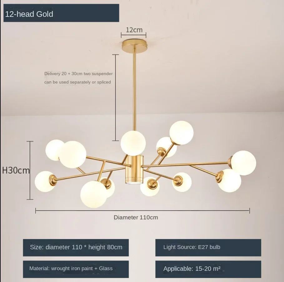 DecorBites™ Glass Ball Ceiling Chandelier for Bedroom Dining Living Room Lighting