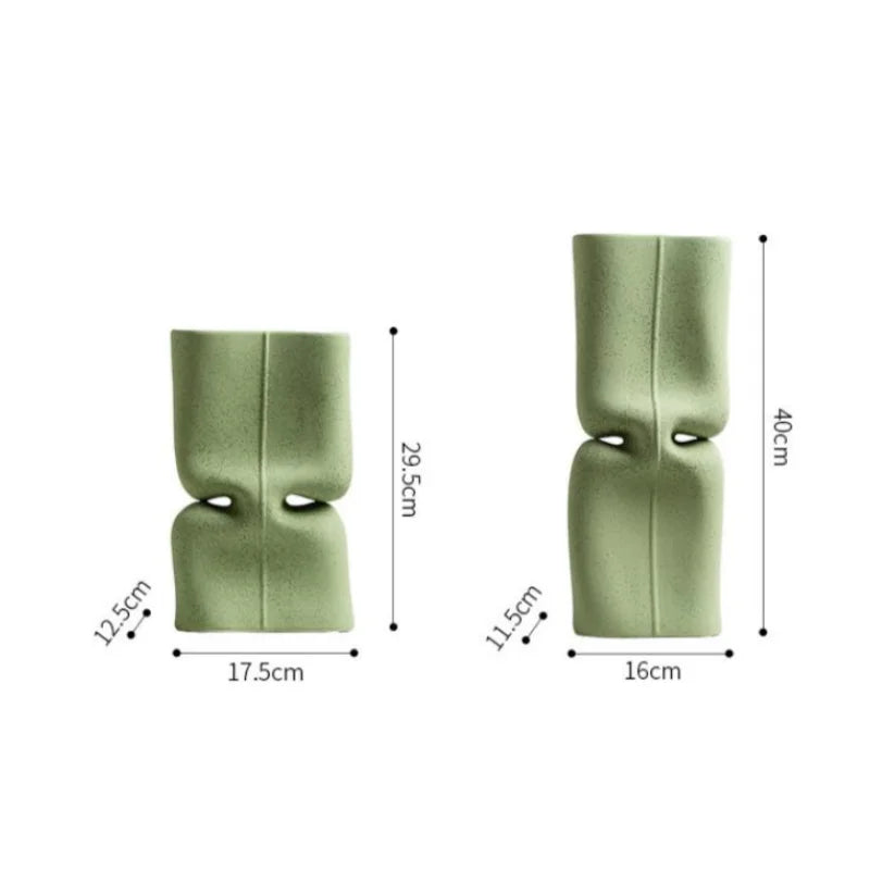 DecorBites™ Green Hollow Ceramic Vase for Home Decor and Flower Arrangements