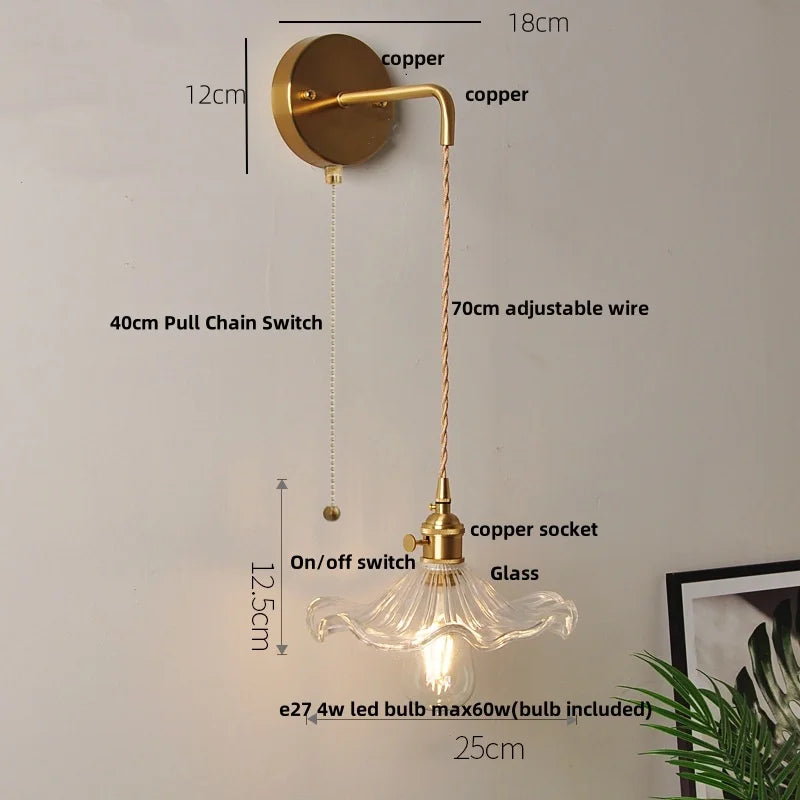 مصباح حائط DecorBites™ زجاجي شفاف LED مع مفتاح سحب لسلسلة الديكورات العصرية
