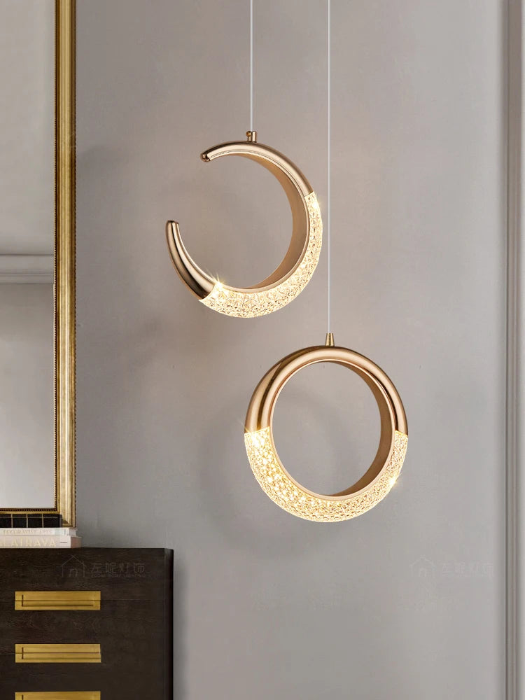 Modern Ring Pendant Light in Acrylic and Plated Metal